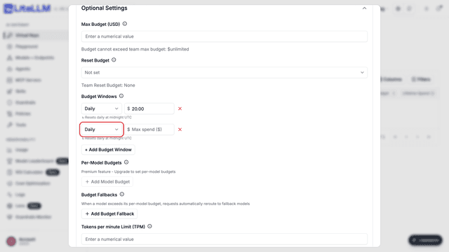 Reset schedule shown below each budget window