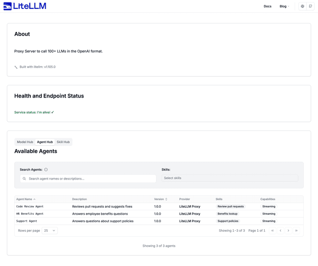 Public AI Hub showing the Agent Hub tab