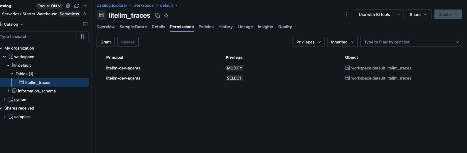 Databricks 中目的地資料表上的服務主體權限