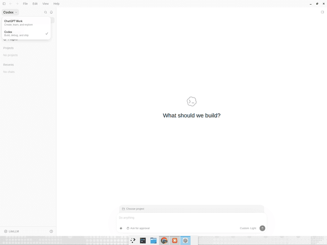 ChatGPT Desktop mode switcher with Codex selected