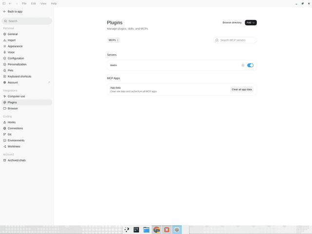 Codex MCP settings listing the enabled LiteLLM server