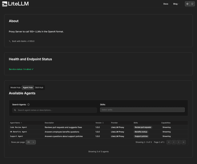 Public AI Hub showing the Agent Hub tab