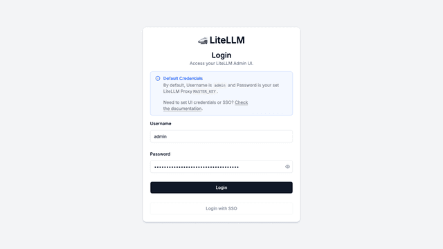 LiteLLM Admin UI login page